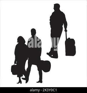 Vector Set Of Traveling Peoples Silhouettes Illustration Isolated On White Background Stock Vector