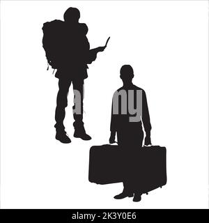 Vector Set Of Traveling Peoples Silhouettes Illustration Isolated On White Background Stock Vector