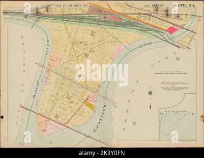 Hudson County, V. 2, Double Page Plate No. 28 Map bounded by Hackensack River, Passaic River Cartographic. Atlases, Maps. 1908 - 1909. Lionel Pincus and Princess Firyal Map Division. Jersey City (N.J.), Hudson County (N.J.) Stock Photo