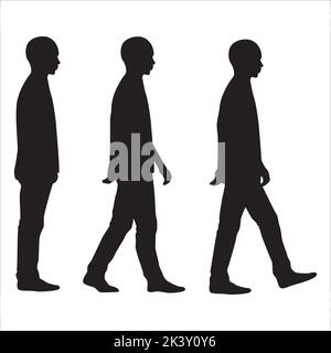 Vector Set Of Man Walk Cycle Silhouettes Illustration Isolated On White Background Stock Vector