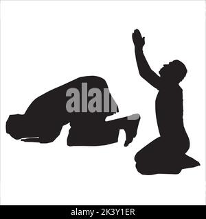 Vector Set Of Praying People Silhouettes Illustration Isolated On White Background Stock Vector
