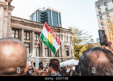 Vancouver, Canada - September 25,2022: Huge rally in support of Iranian protests in front of Vancouver Art Gallery Stock Photo