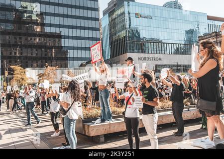 Vancouver, Canada - September 25,2022: Huge rally in support of Iranian protests(due to Mahsa Amini death) in front of Vancouver Art Gallery Stock Photo