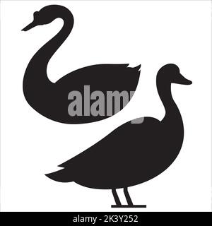 Vector Set Of Swan Silhouettes Illustration Isolated On White Background Stock Vector