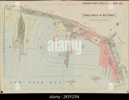 Hudson County, V. 1, Double Page Plate No. 33 Map bounded by Hudson River, New York Bay, Bayonne Cartographic. Atlases, Maps. 1908 - 1909. Lionel Pincus and Princess Firyal Map Division. Jersey City (N.J.), Hudson County (N.J.) Stock Photo