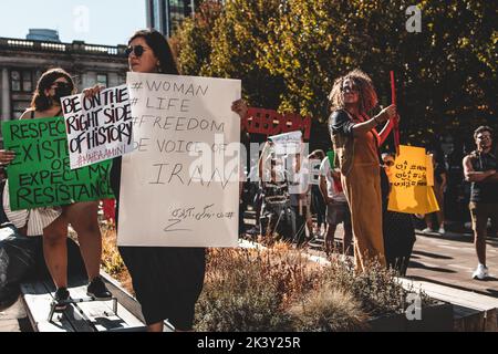 Vancouver, Canada - September 25,2022: Huge rally in support of Iranian protests(due to Mahsa Amini death) in front of Vancouver Art Gallery Stock Photo