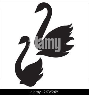 Vector Set Of Swan Silhouettes Illustration Isolated On White Background Stock Vector