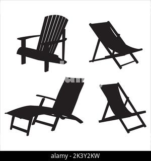 Vector Set Of Deck Chair Silhouettes Illustration Isolated On White Background Stock Vector