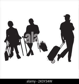 Vector Set Of Traveling Peoples Silhouettes Illustration Isolated On White Background Stock Vector