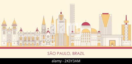 Cartoon Skyline panorama of city of Sao Paulo, Brazil - vector illustration Stock Vector