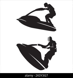 Vector Set Of Extreme Jet Ski Silhouettes Illustration Isolated On White Background Stock Vector