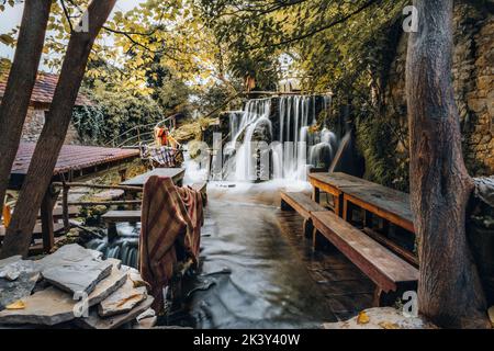 Unique Roški Slap Waterfall on the Krka River - Dalmatia Croatia, Europe. Fantastic scene of Krka National Park in September Stock Photo