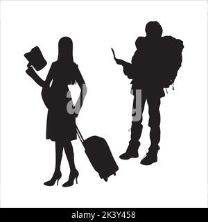 Vector Set Of Traveling Peoples Silhouettes Illustration Isolated On White Background Stock Vector