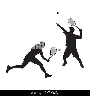 Vector Set Of Tennis Players Silhouettes Illustration Isolated On White Background Stock Vector