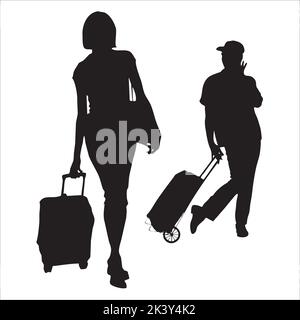 Vector Set Of Traveling Peoples Silhouettes Illustration Isolated On White Background Stock Vector