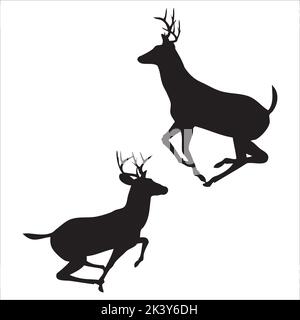 Vector Set Of Deer Silhouettes Illustration Isolated On White Background Stock Vector