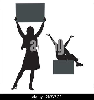 Vector Set Of People With Posters Silhouettes Illustration Isolated On White Background Stock Vector