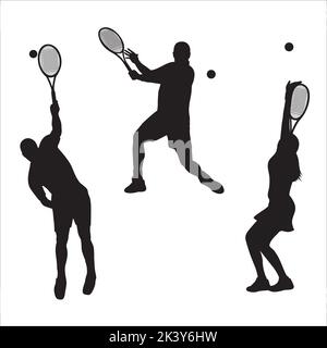 Vector Set Of Tennis Players Silhouettes Illustration Isolated On White Background Stock Vector
