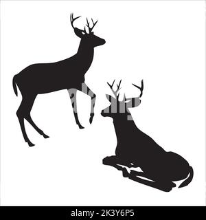 Vector Set Of Deer Silhouettes Illustration Isolated On White Background Stock Vector