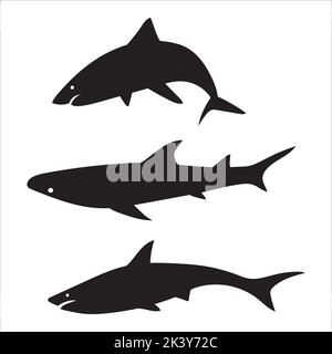 Vector Set Of Sharks Silhouettes Illustration Isolated On White Background Stock Vector