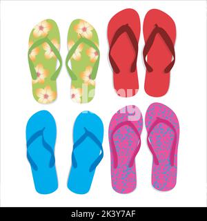 Vector Set Of Colorful Flip Flops Illustration Isolated On White Background Stock Vector