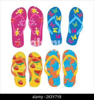 Vector Set Of Colorful Flip Flops Illustration Isolated On White Background Stock Vector