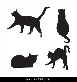 Vector Set Of Cats Silhouettes Illustration Isolated On White Background Stock Vector
