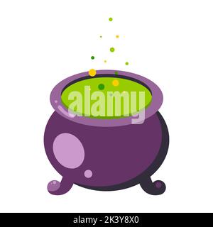 Cartoon illustration of a purple witchs cauldron. witchs potion. Vector image Stock Vector