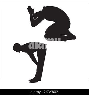 Vector Set Of Praying People Silhouettes Illustration Isolated On White Background Stock Vector