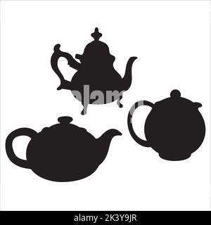 Vector Set Of Teapots Silhouettes Illustration Isolated On White Background Stock Vector