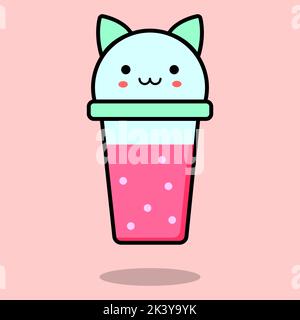 Glass with pink cocktail. Glass with cat ears. Smiling glass. Vector illustration Stock Vector