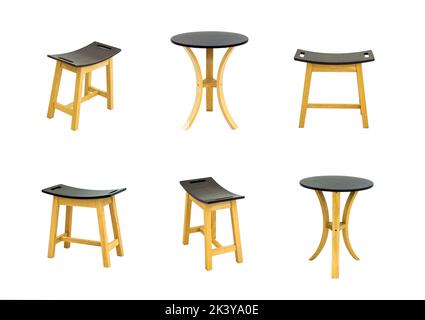 Group of wooden brown chair isolated on white background. Stock Photo
