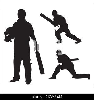 Vector Set Of Cricket Players Silhouettes Illustration Isolated On White Background Stock Vector