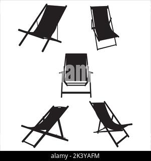 Vector Set Of Deck Chair Silhouettes Illustration Isolated On White Background Stock Vector