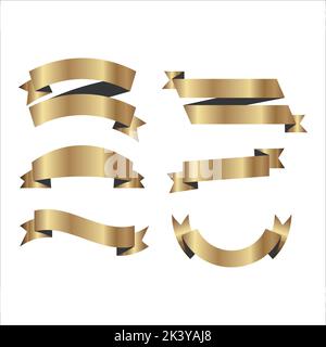 Vector Set Of Realistic Golden Ribbons Illustration Isolated On White Background Stock Vector