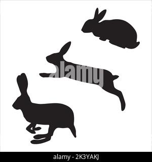 Vector Set Of Rabbits Animal Silhouettes Illustration Isolated On White Background Stock Vector