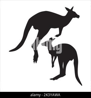 Vector Set Of Kangaroo Silhouettes Illustration Isolated On White Background Stock Vector