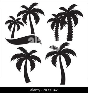 Vector Set Of Tropical Palm Trees Silhouettes Illustration Isolated On White Background Stock Vector