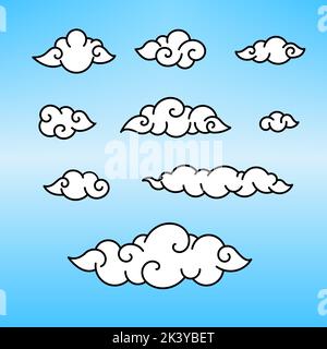 vector white cloud black outline Stock Vector