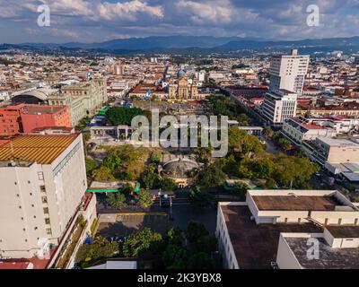 Beautiful aerial view of Guatemala City - Catedral Metropolitana de Santiago de Guatemala, the Constitution Plaza in Guatemala Stock Photo