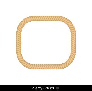 Nautical loops. Vector knots for rope. Realistic knot round and square borders. Marine ropes Stock Vector