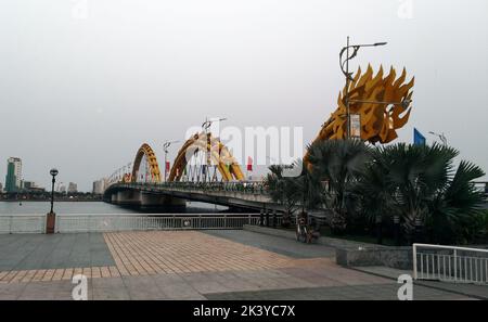 View of Dragon Bridge in Da Nang City in Vietnam. Stock Photo