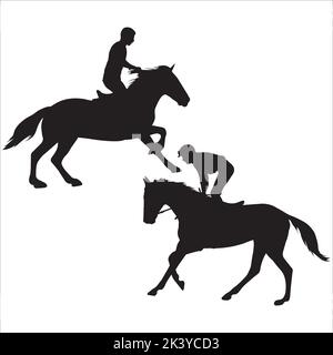 Vector Set Of Horseman With Horse Silhouettes Illustration Isolated On White Background Stock Vector