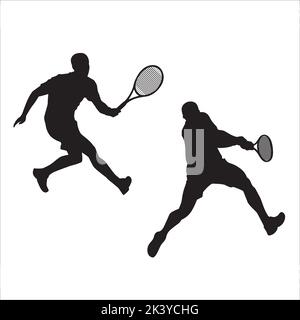 Vector Set Of Tennis Players Silhouettes Illustration Isolated On White Background Stock Vector