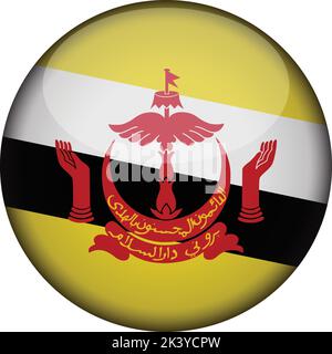 brunei Flag in glossy round button of icon. brunei emblem isolated on white background. National concept sign. Independence Day. Vector illustration. Stock Vector