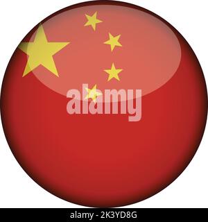 china Flag in glossy round button of icon. china emblem isolated on white background. National concept sign. Independence Day. Vector illustration. Stock Vector
