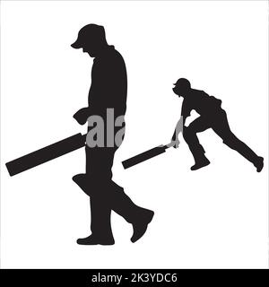 Vector Set Of Cricket Players Silhouettes Illustration Isolated On White Background Stock Vector