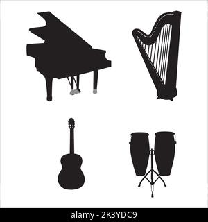 Vector Set Of Musical Instruments  Silhouettes Illustration Isolated On White Background Stock Vector