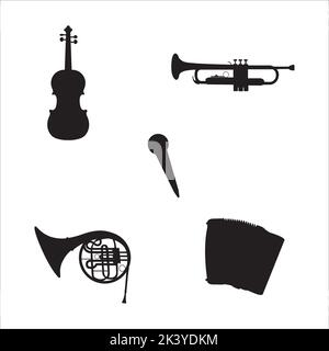 Vector Set Of Musical Instruments  Silhouettes Illustration Isolated On White Background Stock Vector