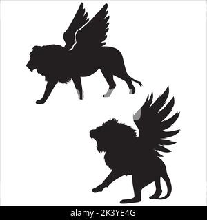 Vector Set Of Winged Lion Silhouettes Illustration Isolated On White Background Stock Vector
